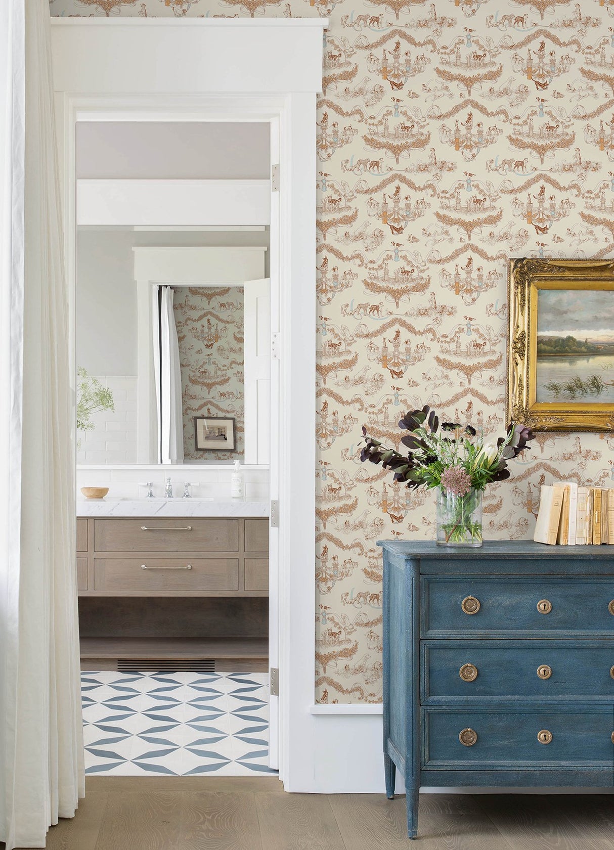 Worst in Show Orange Toile Peel & Stick Wallpaper with Modern Graphics Dog Motif - RAS6259