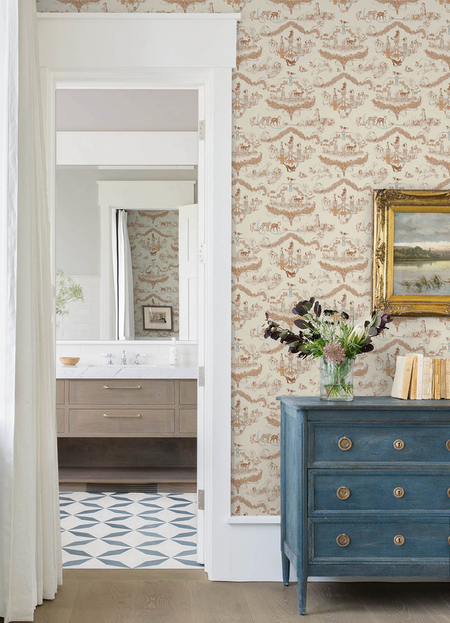 Worst in Show Orange Toile Peel & Stick Wallpaper with Modern Graphics Dog Motif - RAS6259