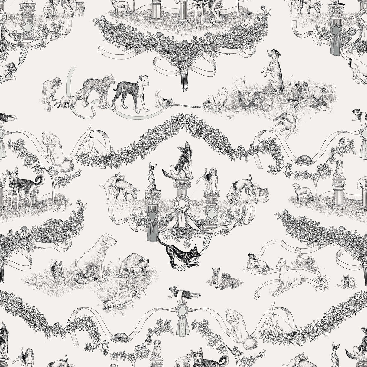 Worst in Show Black Peel & Stick Wallpaper with Dog Toile Pattern, Modern Style - RAS6260