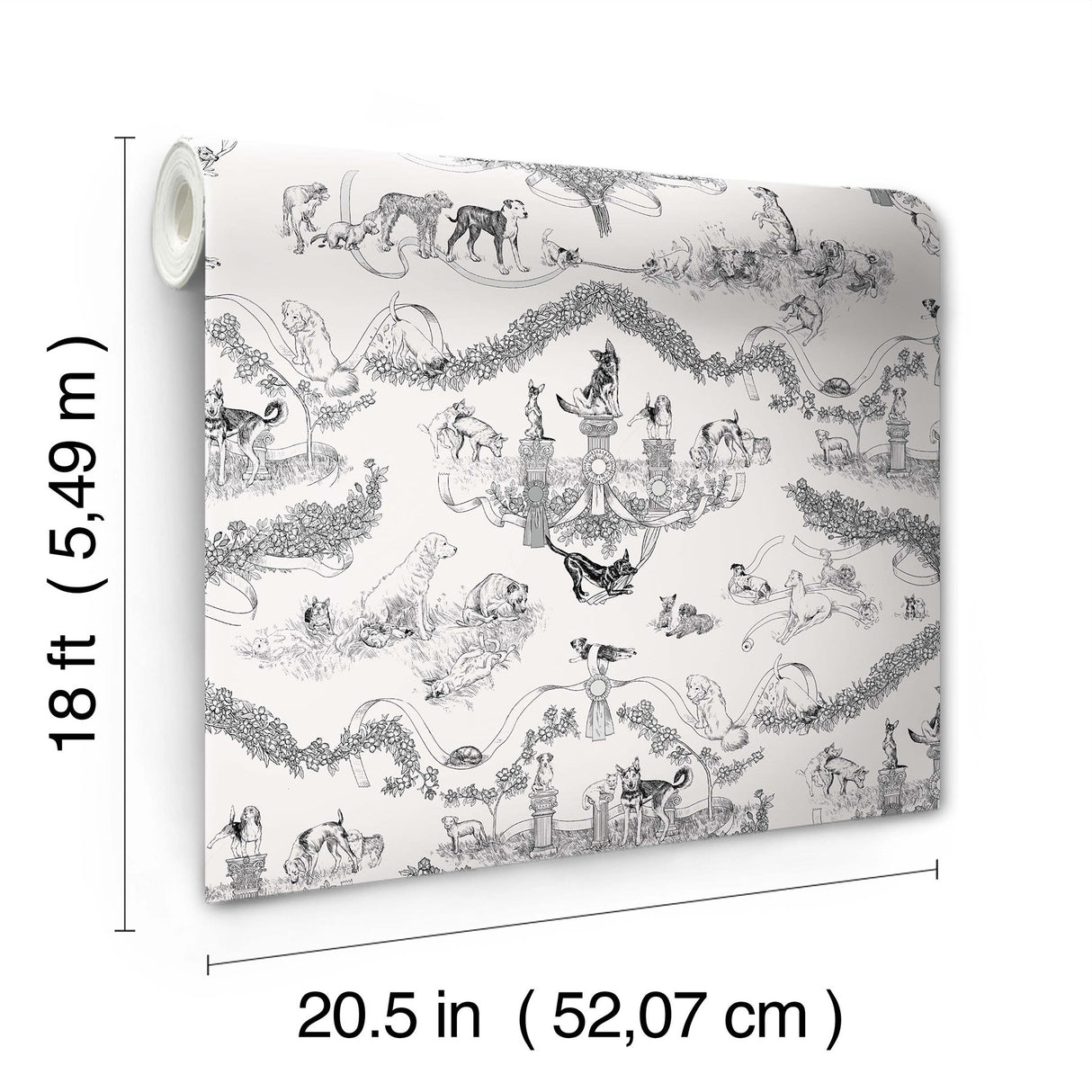 Worst in Show Black Peel & Stick Wallpaper with Dog Toile Pattern, Modern Style - RAS6260