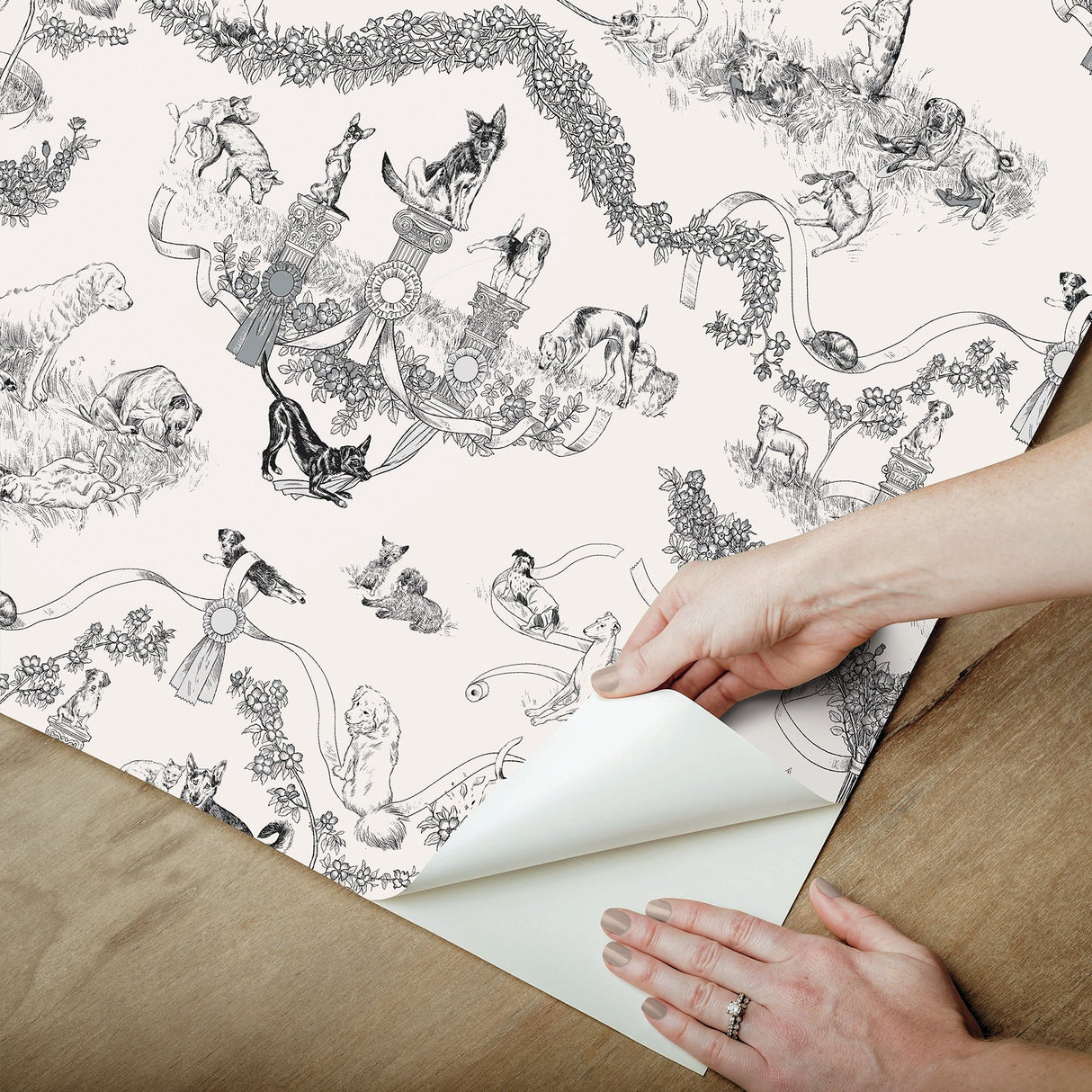 Worst in Show Black Peel & Stick Wallpaper with Dog Toile Pattern, Modern Style - RAS6260