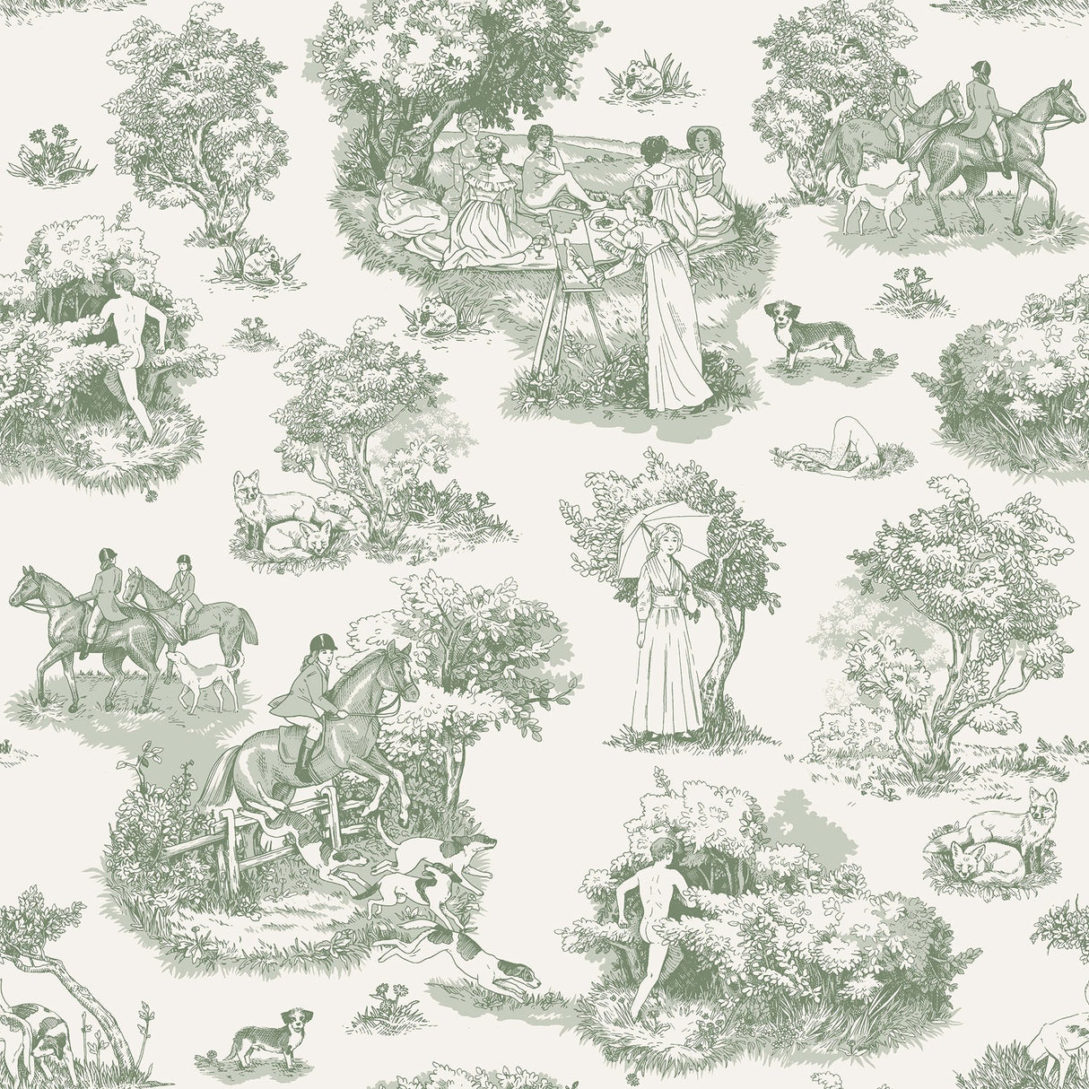 Green The Chase Toile Peel & Stick Wallpaper with Modern Graphics Motif - RAS6261