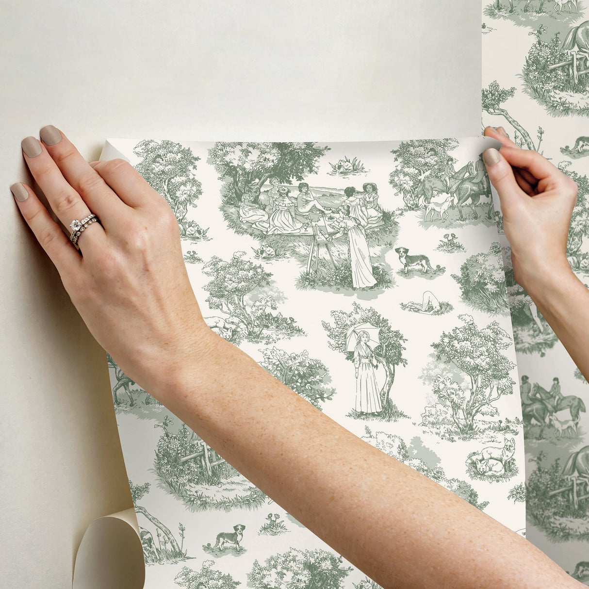 Green The Chase Toile Peel & Stick Wallpaper with Modern Graphics Motif - RAS6261
