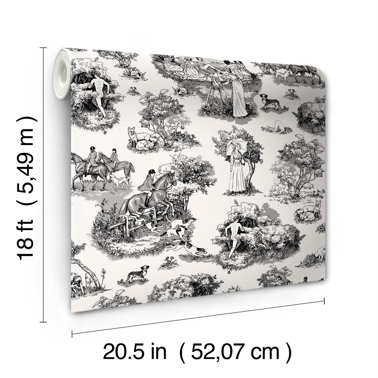 The Chase Black Peel & Stick Toile Wallpaper with Modern Graphic Motif - Brewster RAS6263