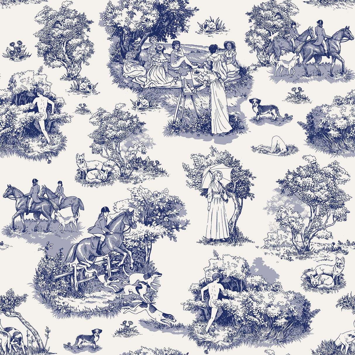 The Chase Blue Toile Peel & Stick Wallpaper - Rachel Antonoff x WallPops RAS6264