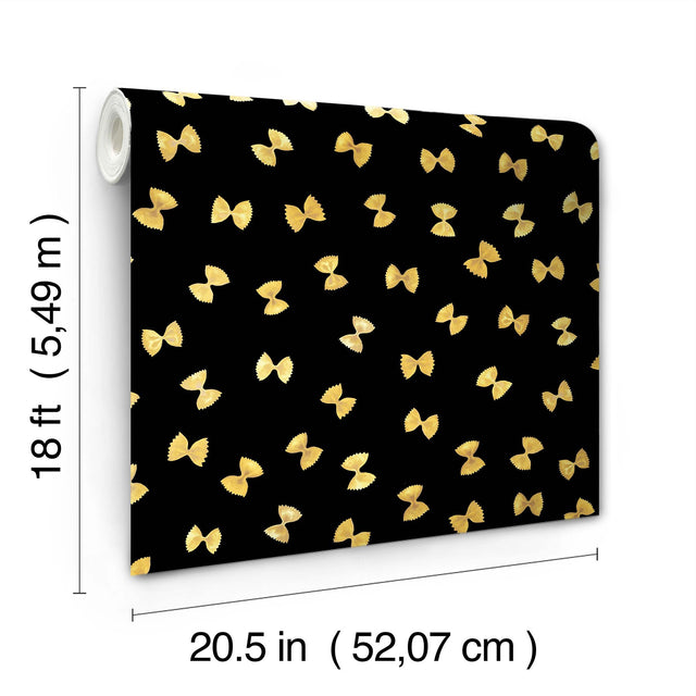 Black Pasta Peel & Stick Wallpaper with Novelty Farfalle Motif - RAS6265
