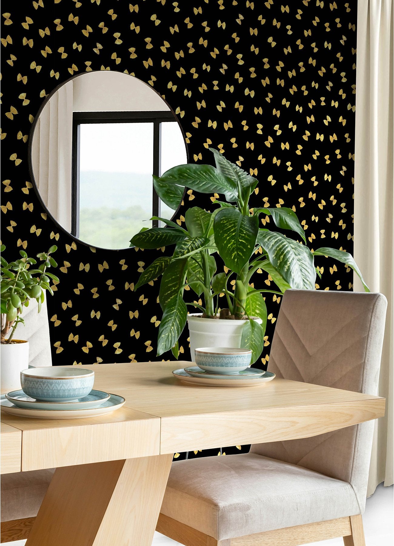 Black Pasta Peel & Stick Wallpaper with Novelty Farfalle Motif - RAS6265