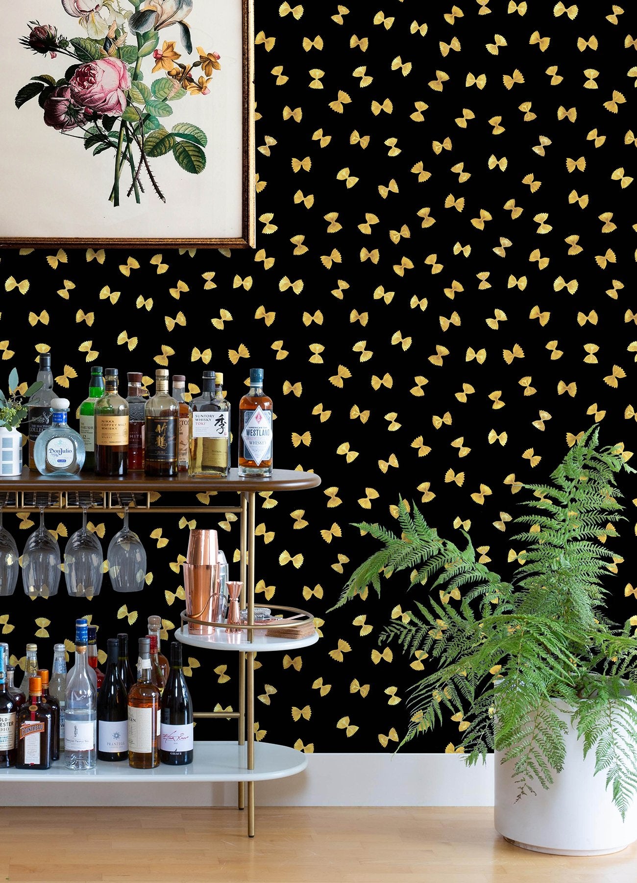 Black Pasta Peel & Stick Wallpaper with Novelty Farfalle Motif - RAS6265