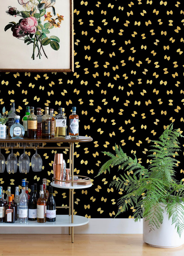 Black Pasta Peel & Stick Wallpaper with Novelty Farfalle Motif - RAS6265