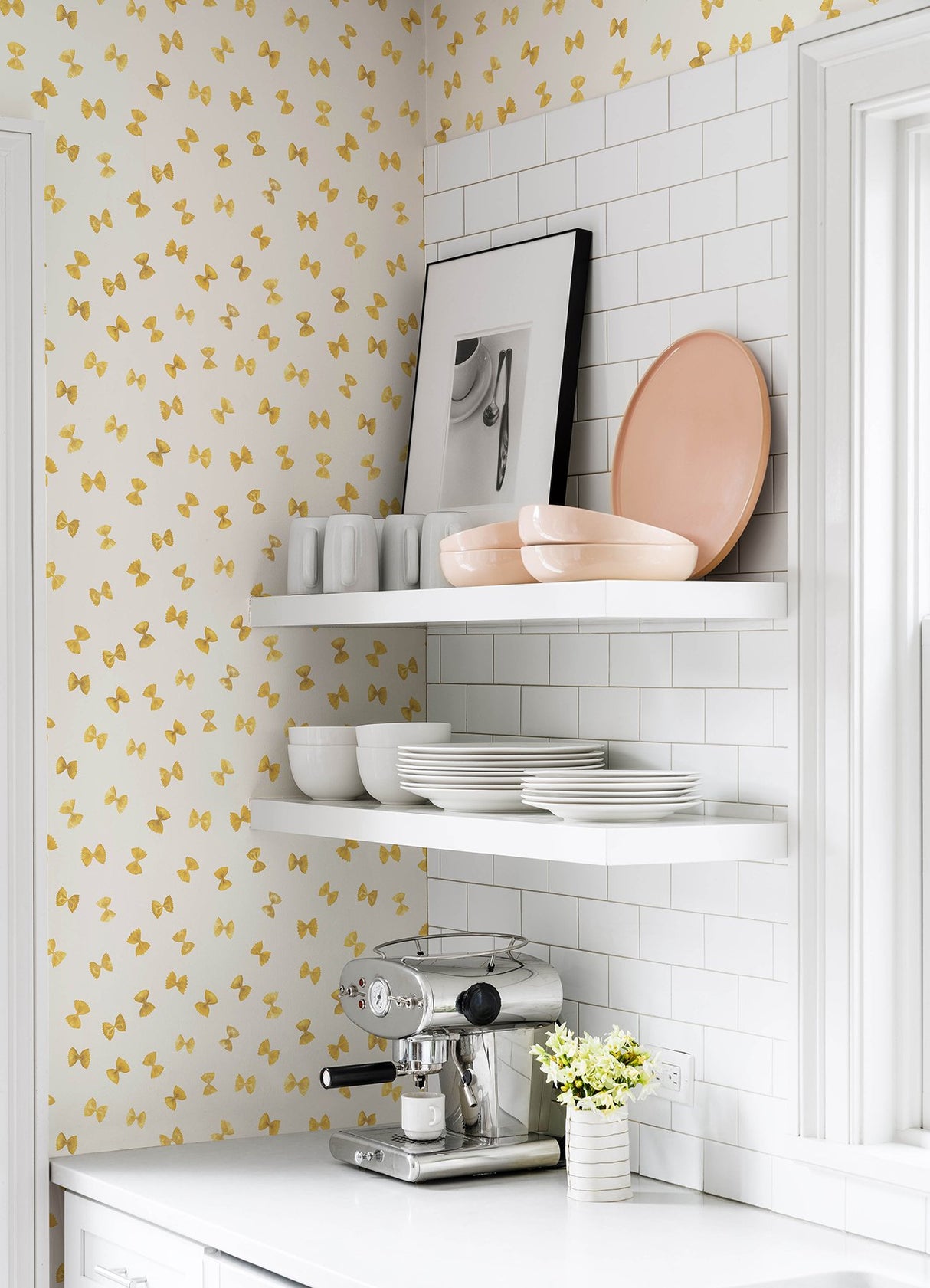 White Pasta Peel & Stick Wallpaper with Novelty Farfalle Motif - Brewster RAS6266