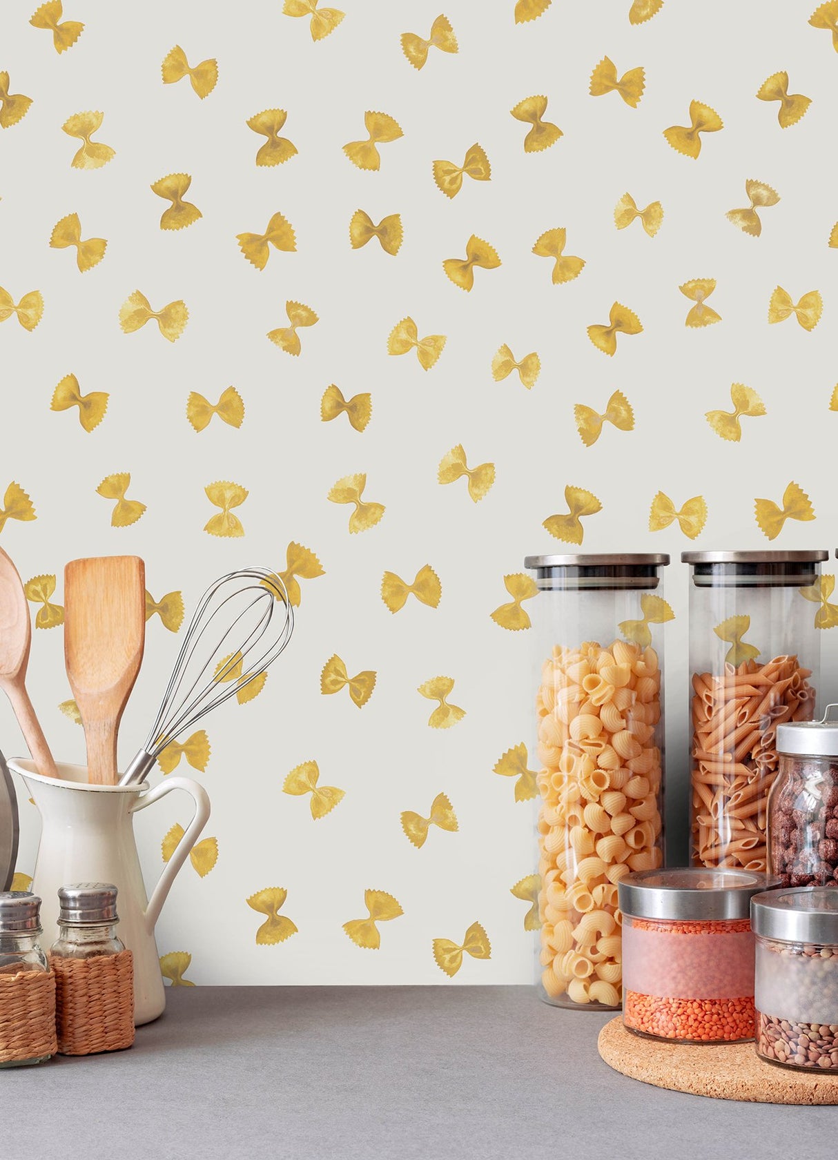 White Pasta Peel & Stick Wallpaper with Novelty Farfalle Motif - Brewster RAS6266