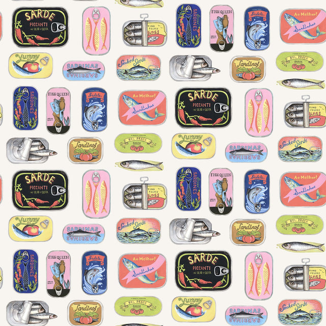 Sardine Tins Cream Peel & Stick Wallpaper with Modern Graphic Fish Pattern - WallPops RAS6267