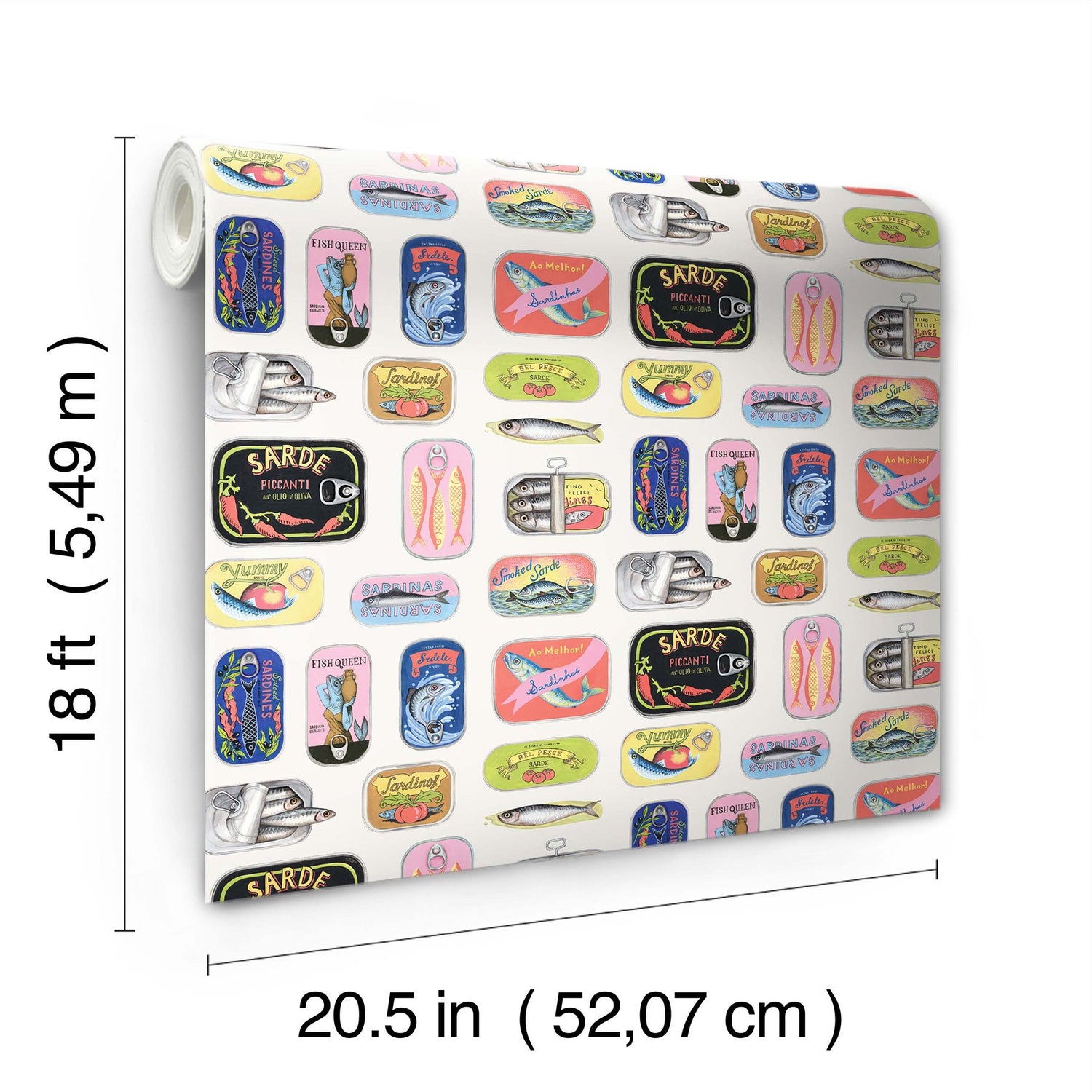 Sardine Tins Cream Peel & Stick Wallpaper with Modern Graphic Fish Pattern - WallPops RAS6267