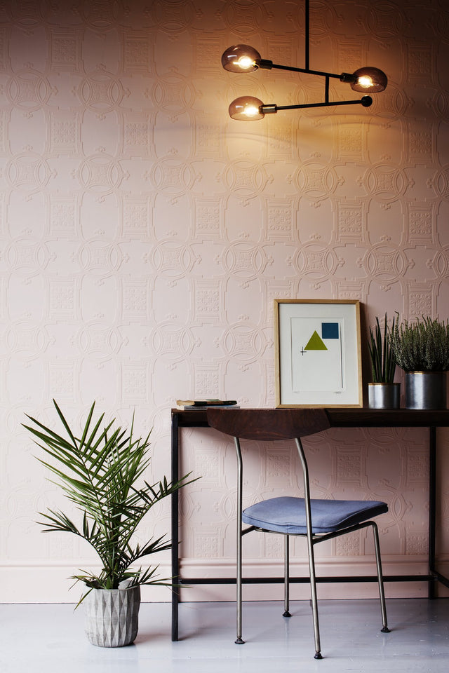 Early Victorian White Paintable Textured Vinyl Wallpaper