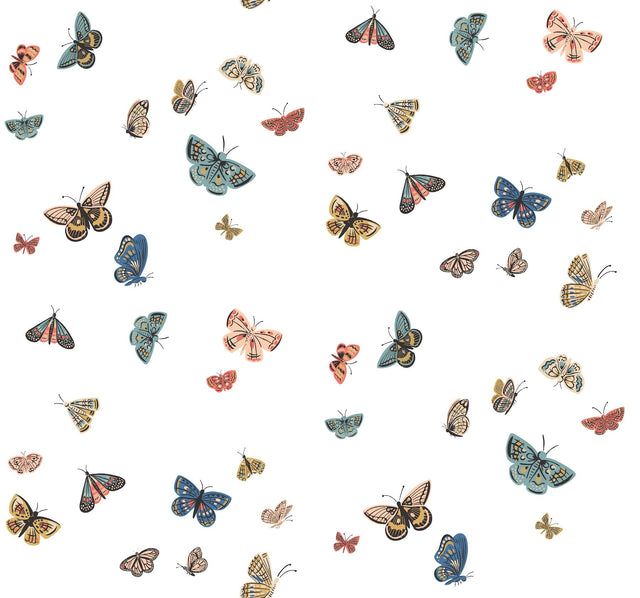 Butterfly House White Wallpaper with Whimsical Multicolor Butterfly Pattern - York RF7411