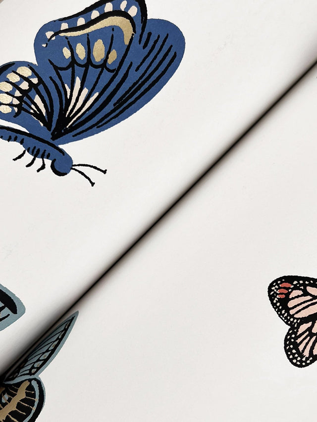 Butterfly House White Wallpaper with Whimsical Multicolor Butterfly Pattern - York RF7411