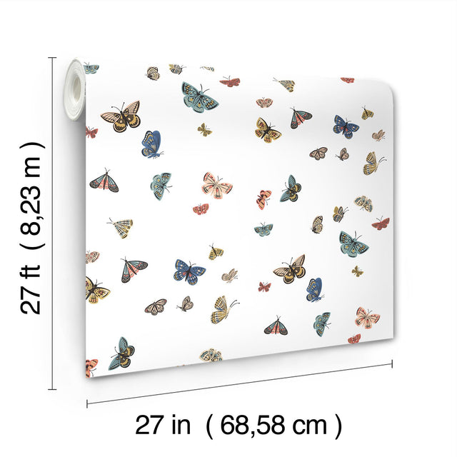 Butterfly House White Wallpaper with Whimsical Multicolor Butterfly Pattern - York RF7411