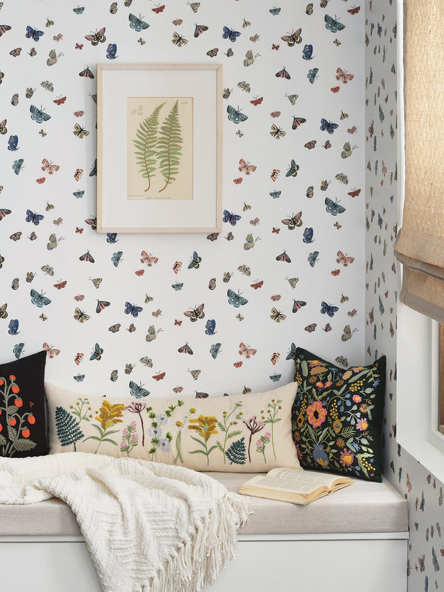 Butterfly House White Wallpaper with Whimsical Multicolor Butterfly Pattern - York RF7411