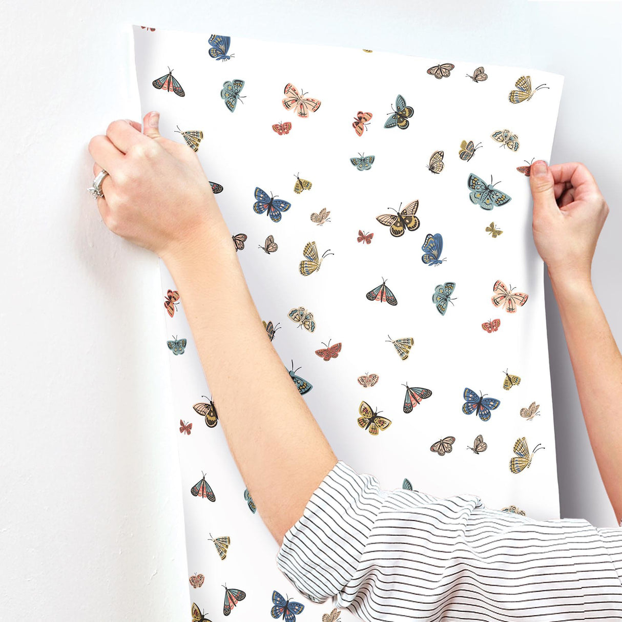 Butterfly House White Wallpaper with Whimsical Multicolor Butterfly Pattern - York RF7411