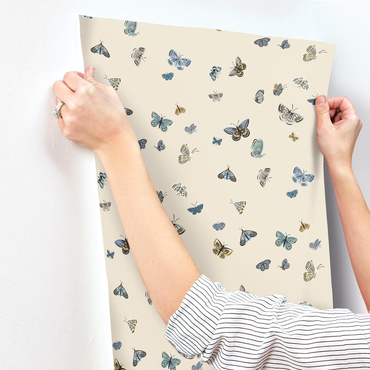 Butterfly House Linen Wallpaper with Whimsical Metallic Butterfly Motif - York RF7412