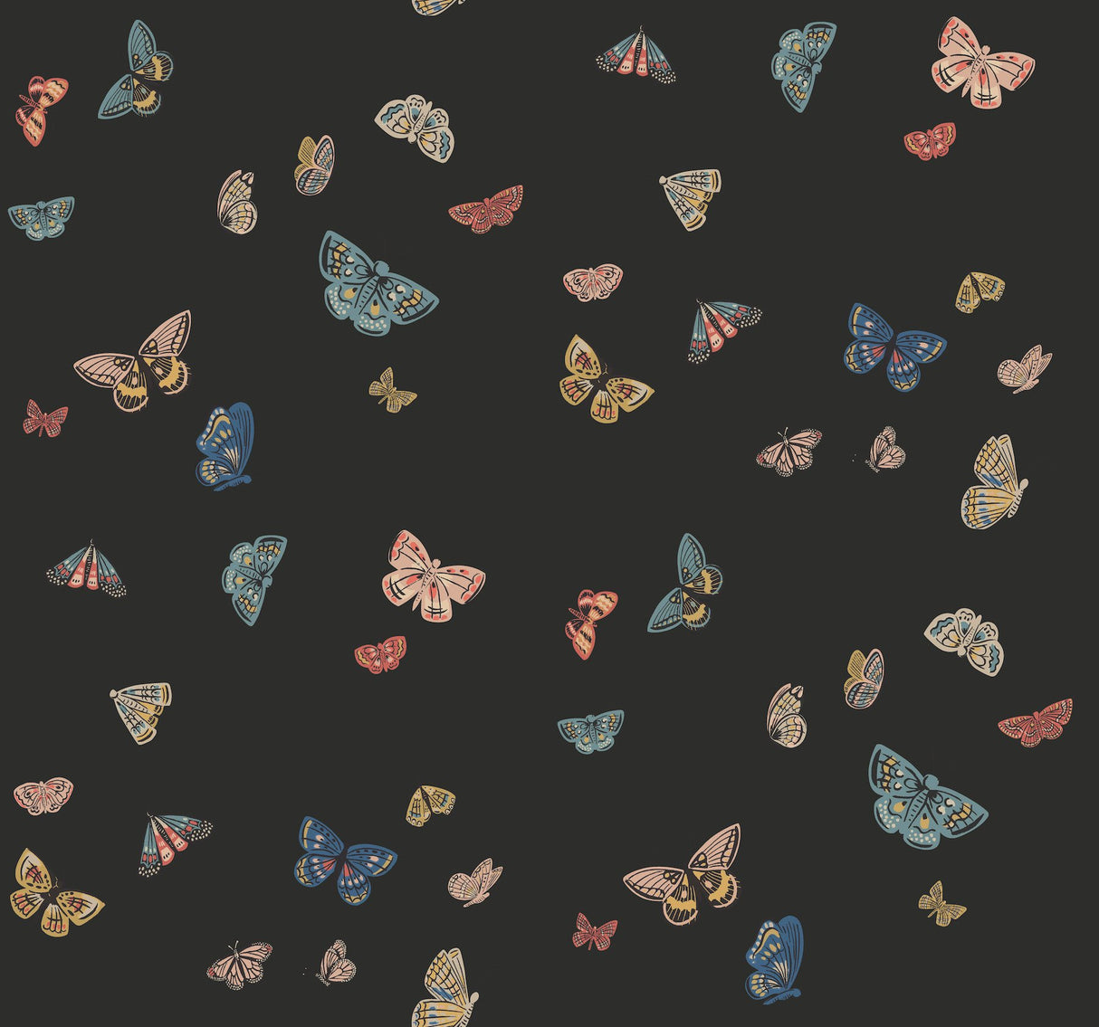 Butterfly House Black Wallpaper with Metallic Whimsical Butterfly Pattern - York RF7413