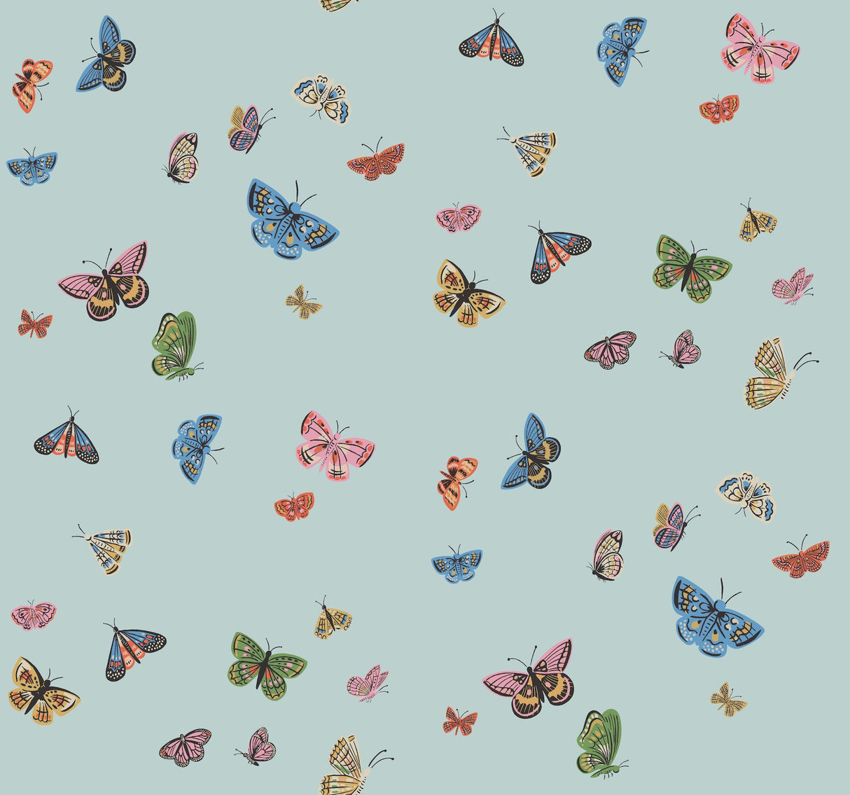 Butterfly House Light Blue Wallpaper with Metallic Whimsical Butterfly Pattern - York RF7414