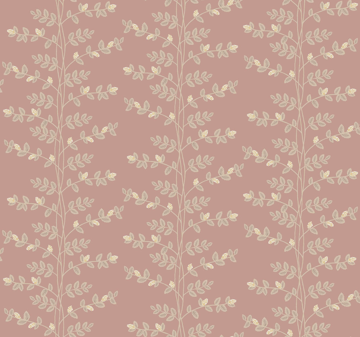 Climbing Vine Rose Wallpaper with Metallic Botanical Stripe - York RF7426