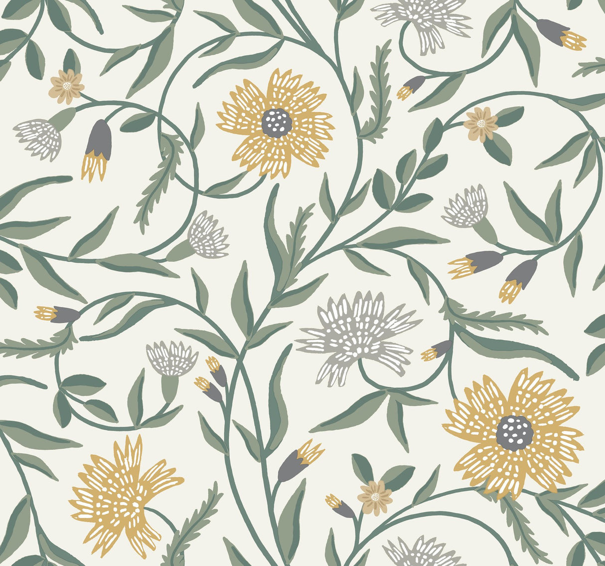 Aster Gold Wallpaper with Metallic Floral Vine Pattern - York RF7432