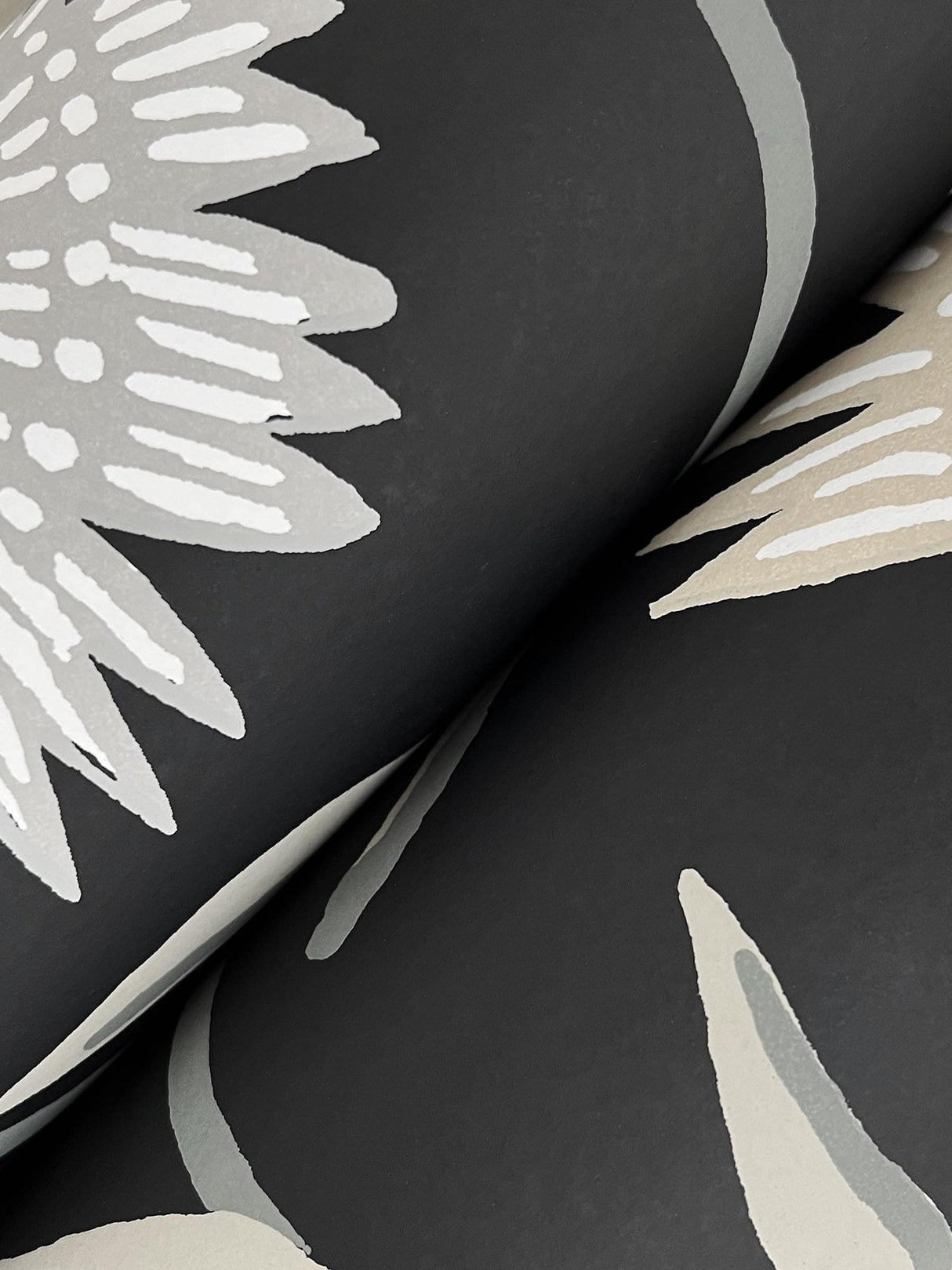 Aster Black Floral Wallpaper with Matte Farmhouse Style - York RF7434