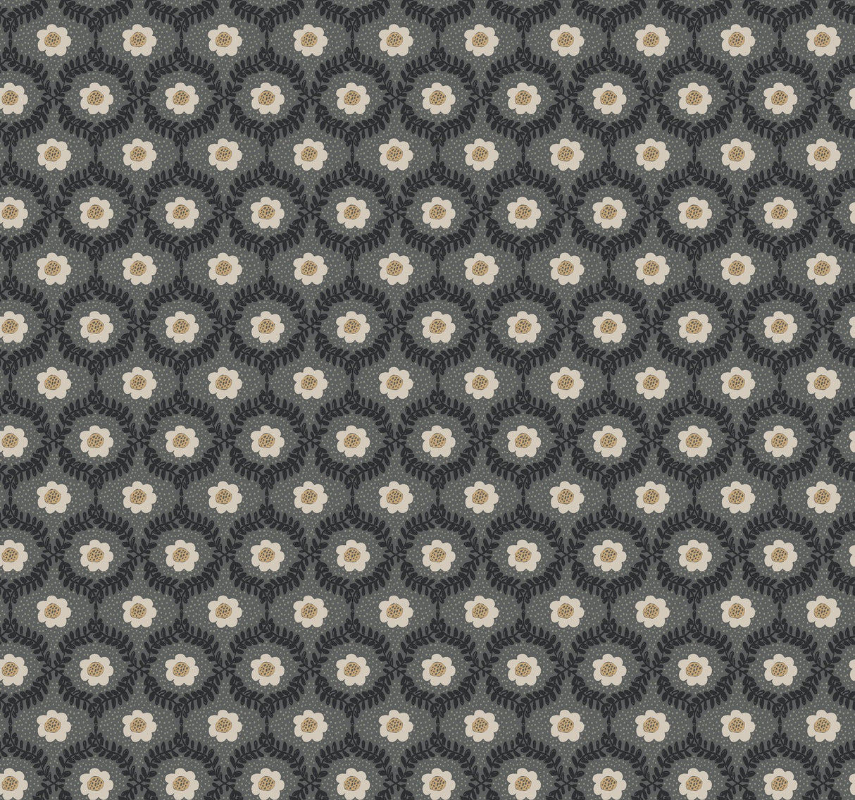 Emma Black Wallpaper with Metallic Floral Medallion Pattern - York RF7442