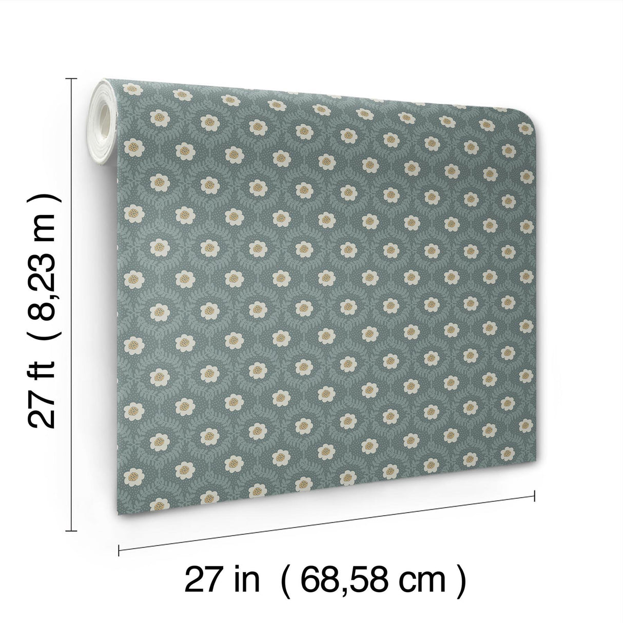 Emma Slate Blue Metallic Floral Whimsical Wallpaper - York RF7445