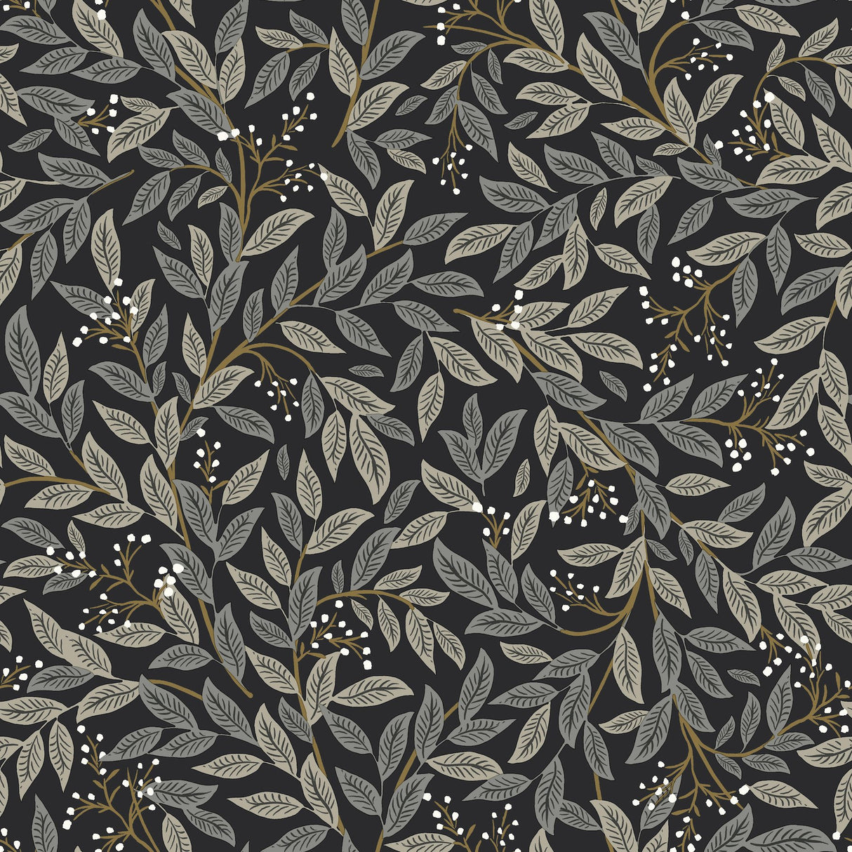 Willowberry Black Wallpaper with Metallic Botanical Farmhouse Style - York RF7462