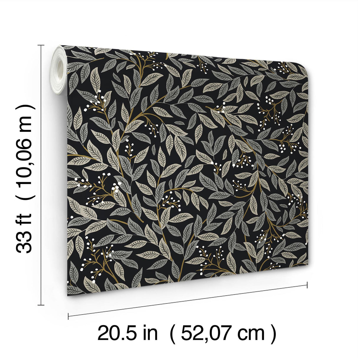 Willowberry Black Wallpaper with Metallic Botanical Farmhouse Style - York RF7462