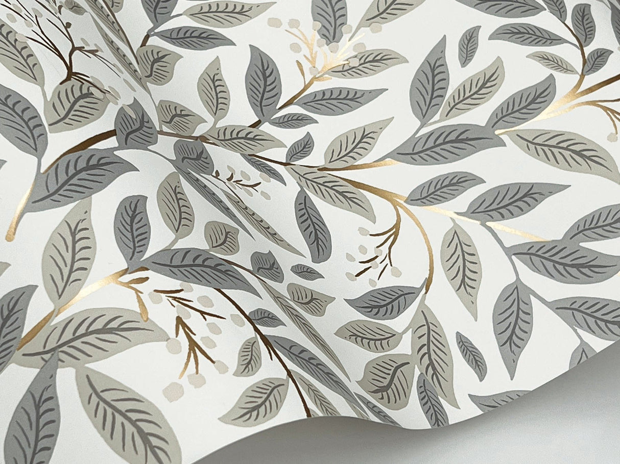 Willowberry Linen Wallpaper with Metallic Botanical Vines - York RF7463