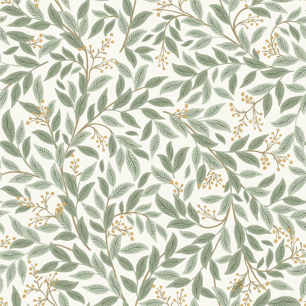 Willowberry Sage Green Metallic Botanical Wallpaper - York RF7465