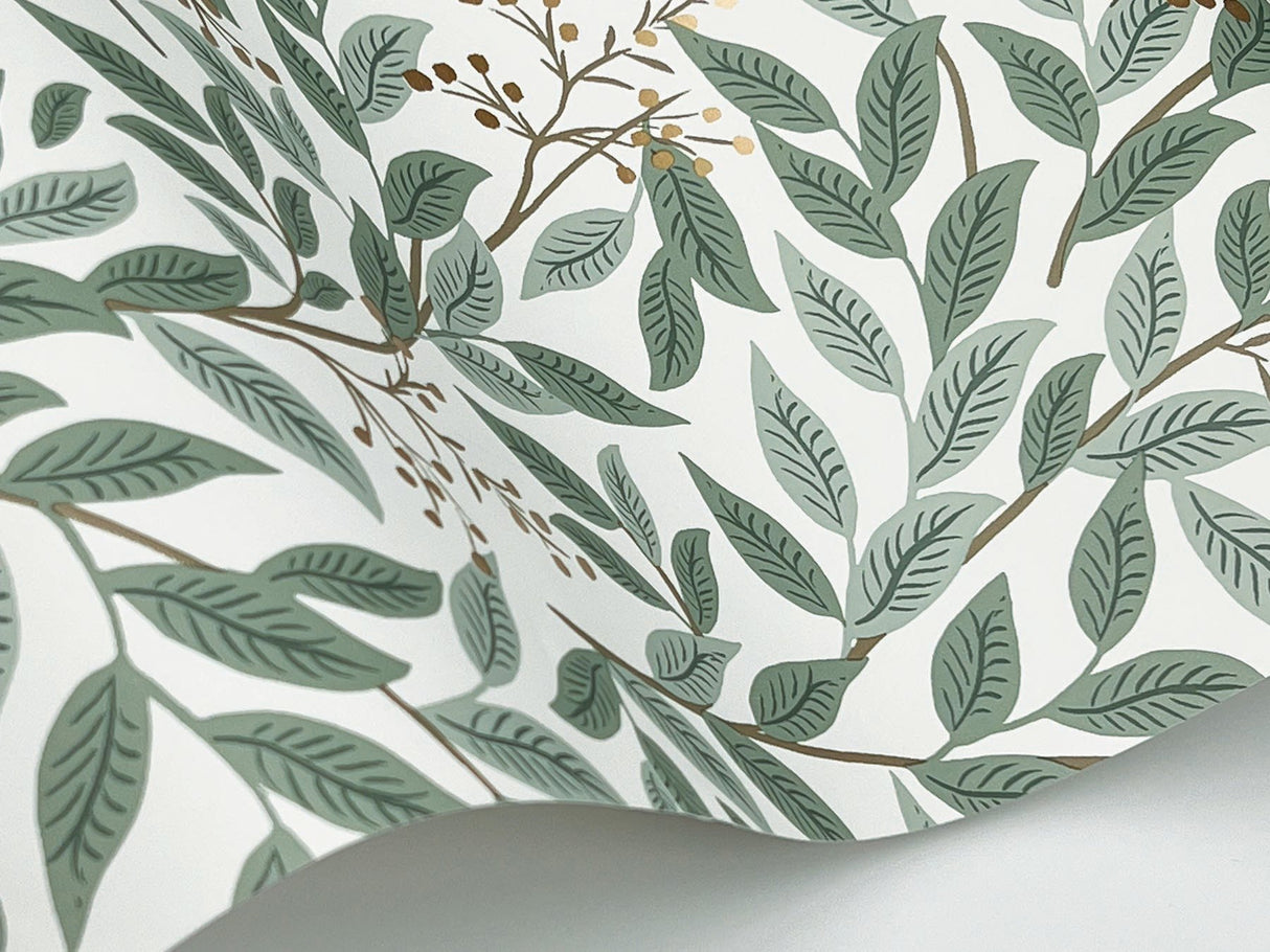 Willowberry Sage Green Metallic Botanical Wallpaper - York RF7465