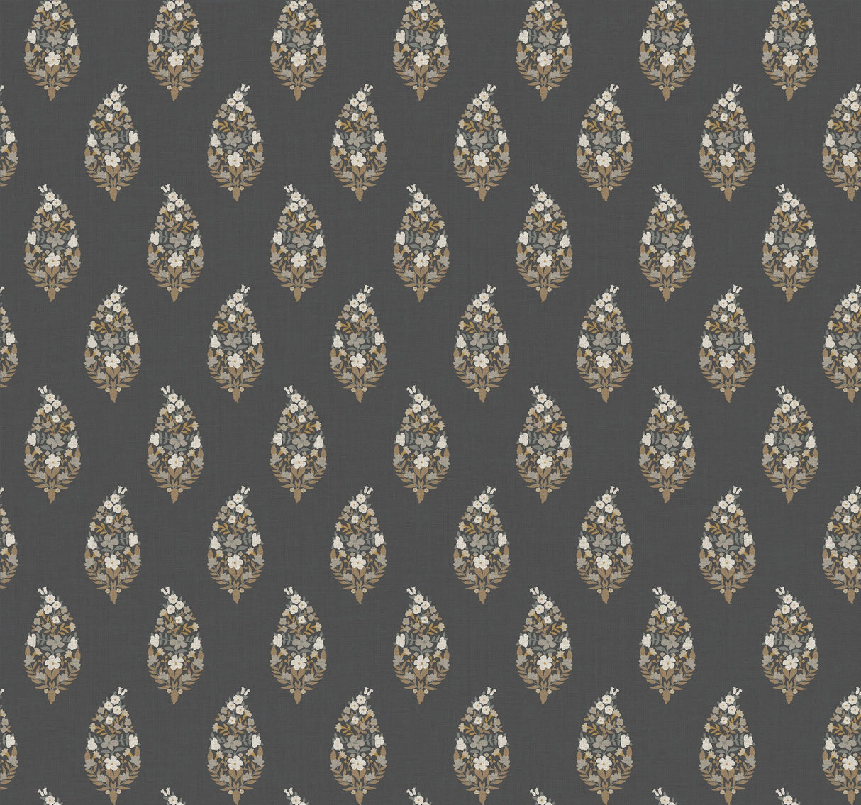 Paisley Black Wallpaper with Metallic Floral Paisley Motif - York RF7472