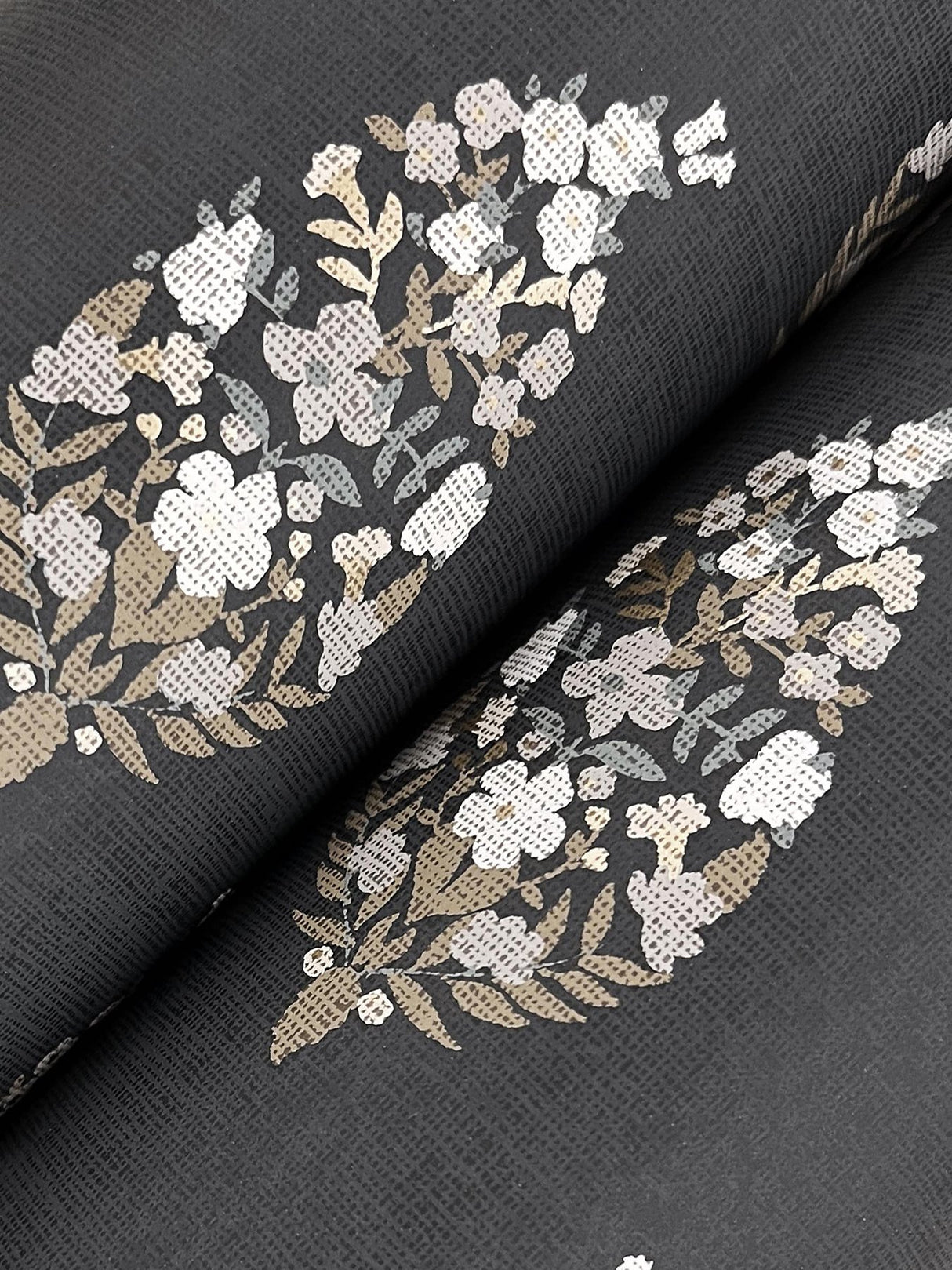 Paisley Black Wallpaper with Metallic Floral Paisley Motif - York RF7472