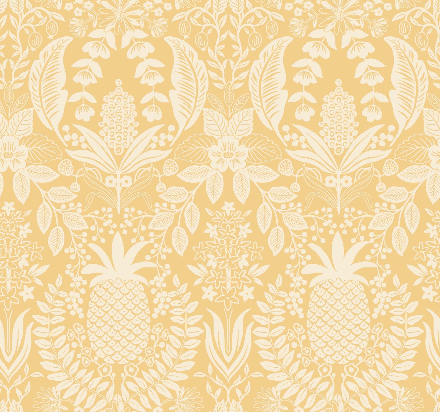 Pineapple Damask Yellow Wallpaper with Traditional Novelty Pineapple Motif - York RF7481
