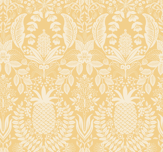 Pineapple Damask Yellow Wallpaper with Traditional Novelty Pineapple Motif - York RF7481