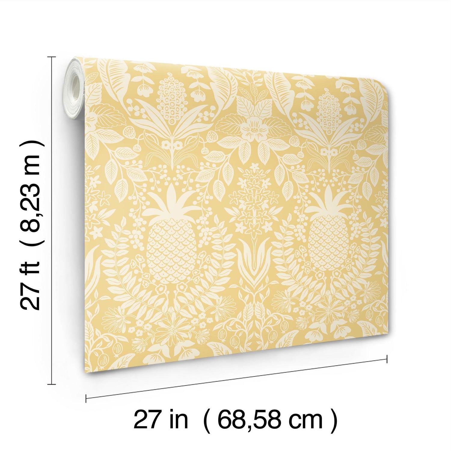 Pineapple Damask Yellow Wallpaper with Traditional Novelty Pineapple Motif - York RF7481