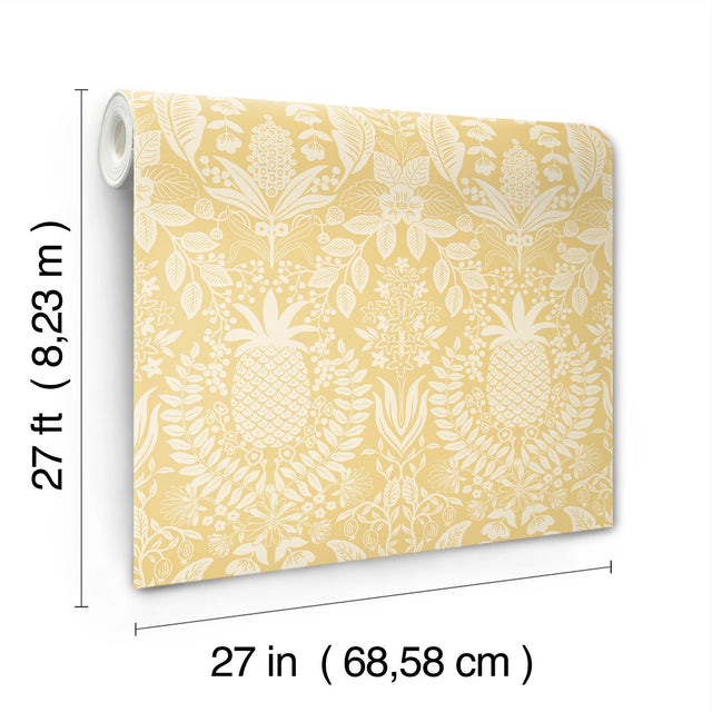 Pineapple Damask Yellow Wallpaper with Traditional Novelty Pineapple Motif - York RF7481