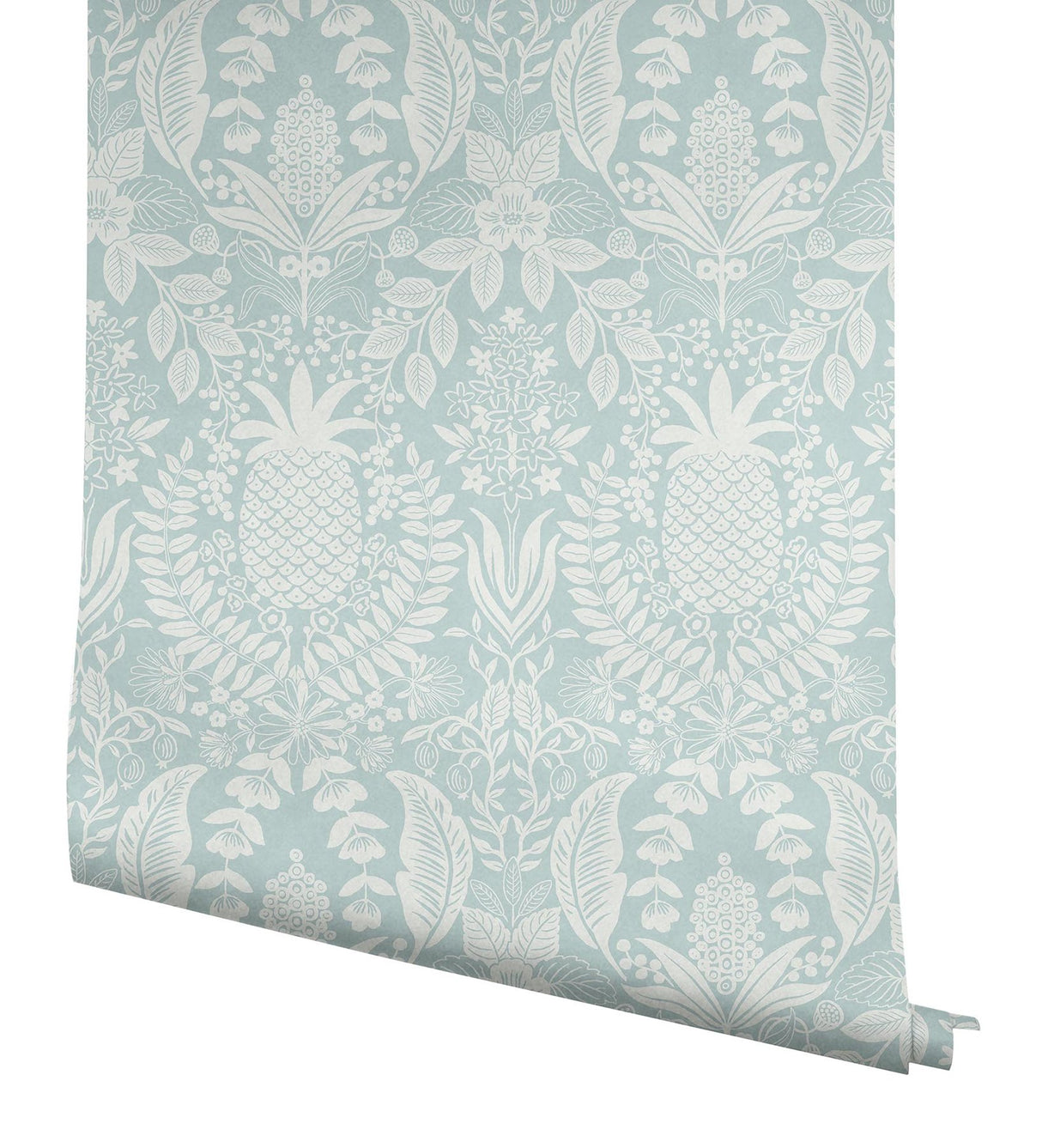 Pineapple Damask Light Blue Wallpaper with Traditional Novelty Motif - York RF7484