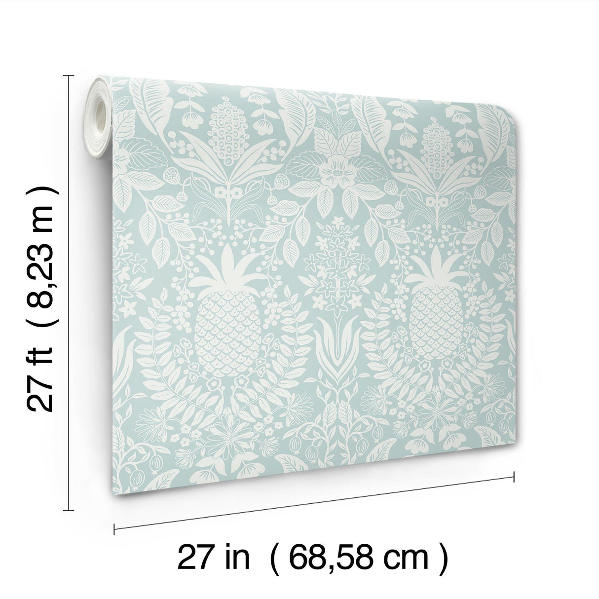 Pineapple Damask Light Blue Wallpaper with Traditional Novelty Motif - York RF7484