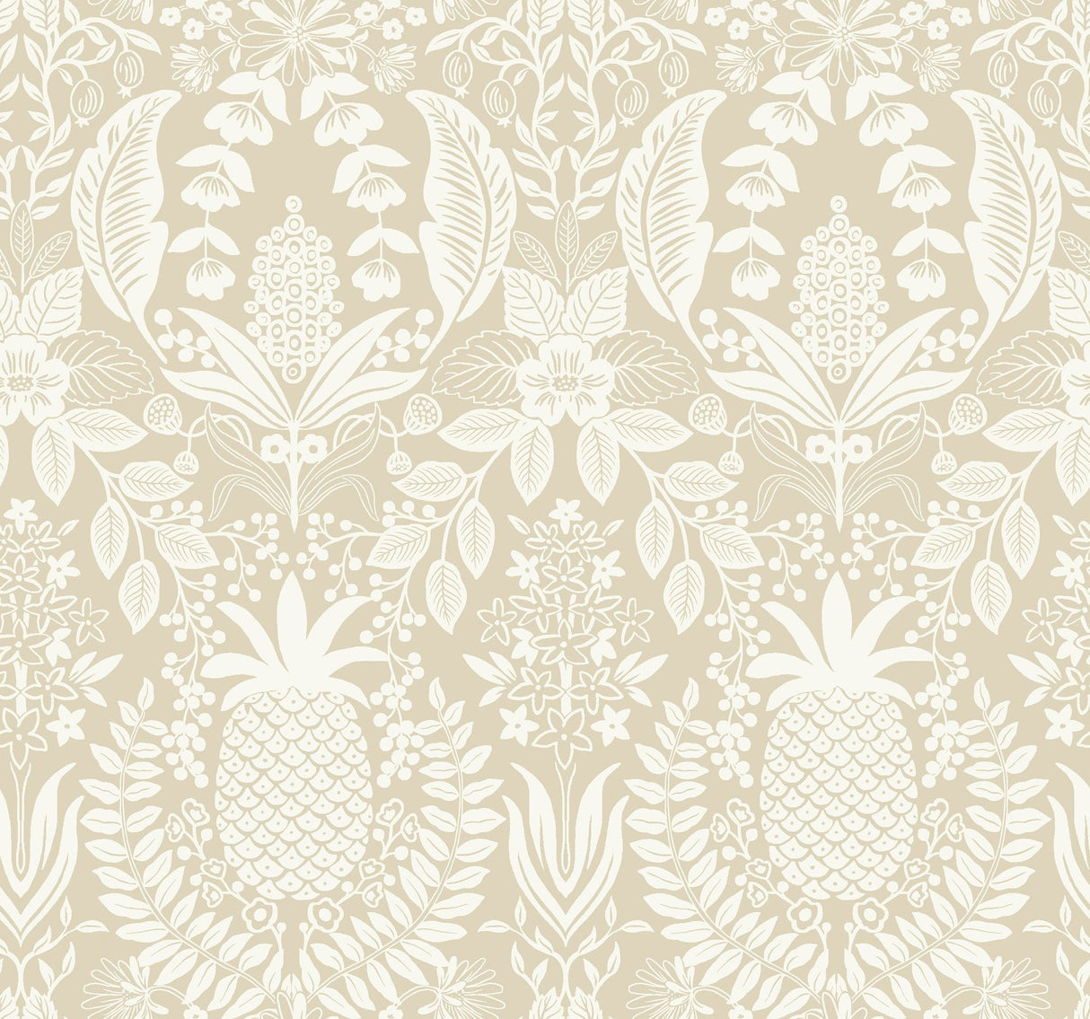 Pineapple Damask Linen Wallpaper with Traditional Novelty Pineapple Trellis Pattern - York RF7485