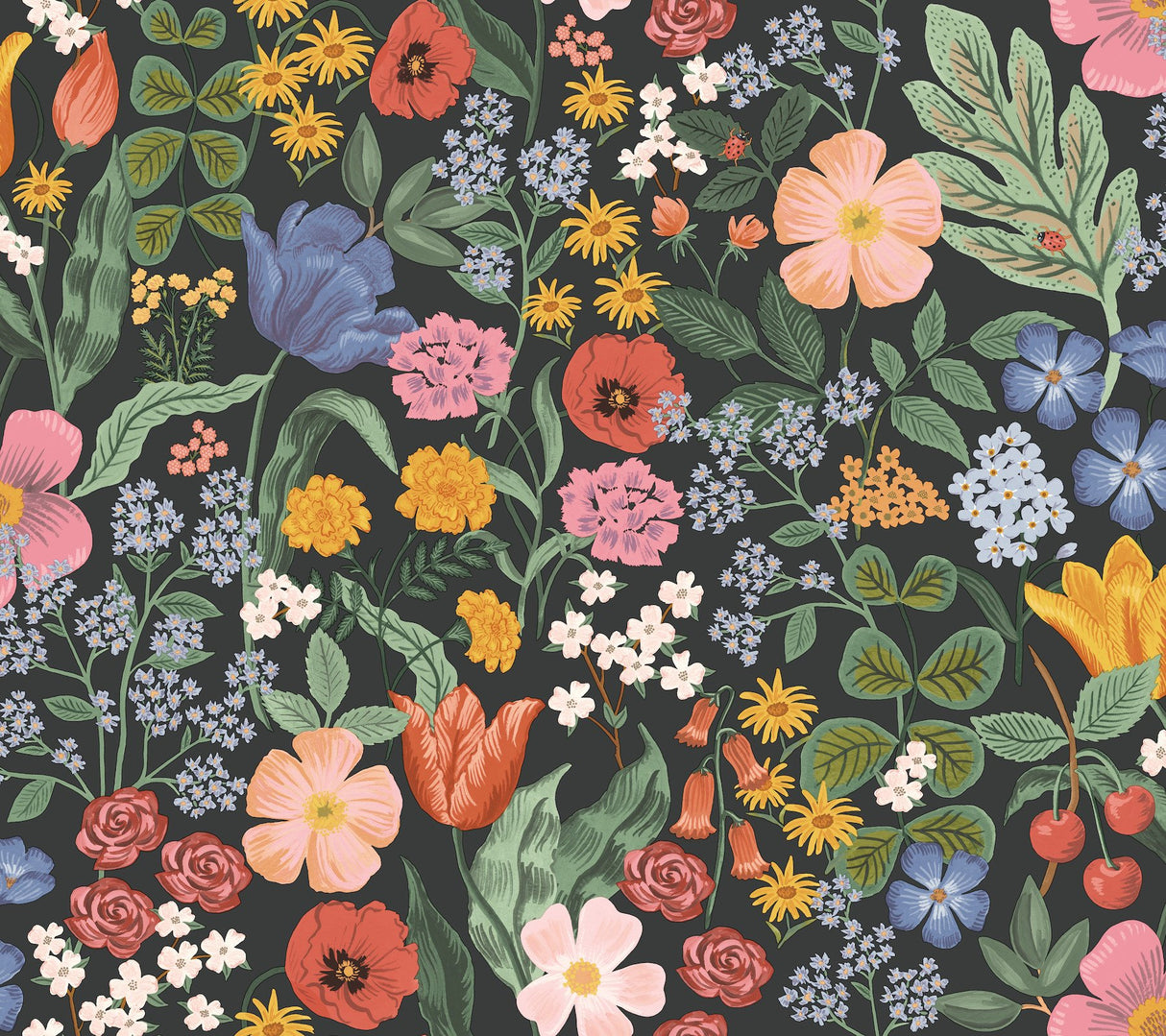 Blossom Black Floral Whimsical Non Woven Wallpaper - York RF7491