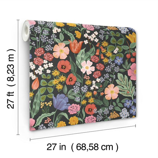 Blossom Black Floral Whimsical Non Woven Wallpaper - York RF7491