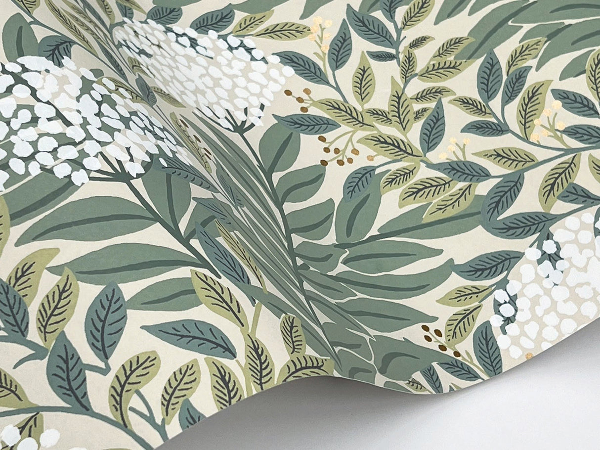 Highgrove Linen Wallpaper with Metallic Floral Traditional Pattern - York RF7502