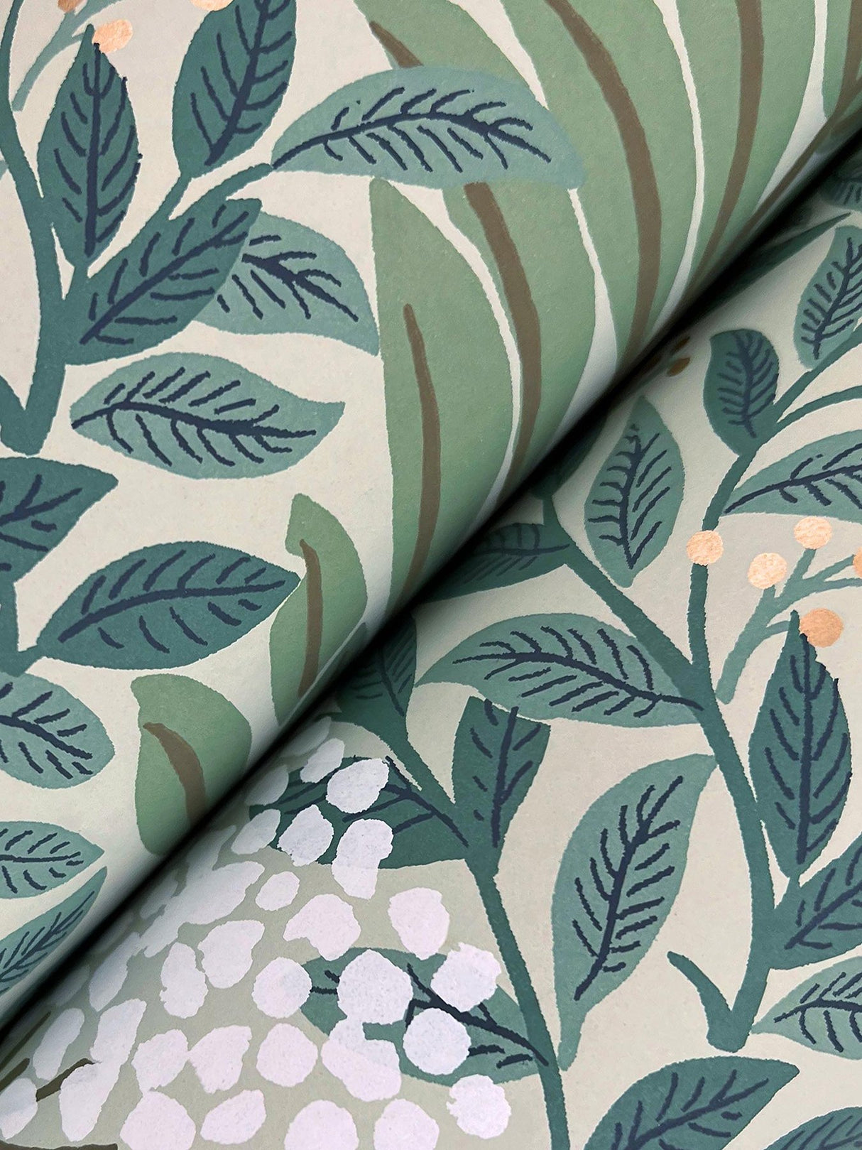 Highgrove Sage Wallpaper with Metallic Floral Traditional Pattern - York RF7503