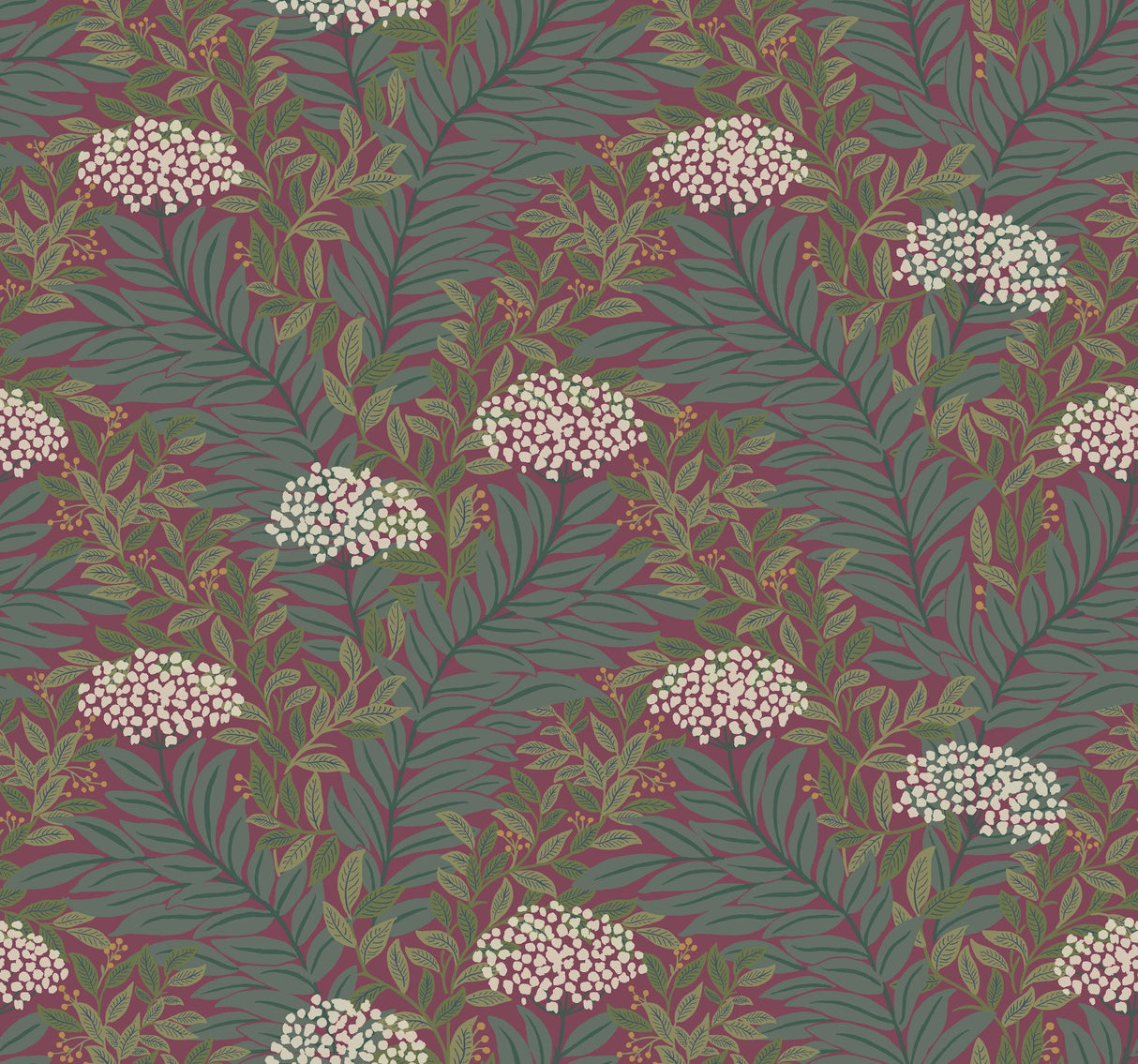Highgrove Burgundy Wallpaper with Metallic Floral Traditional Pattern - York RF7506